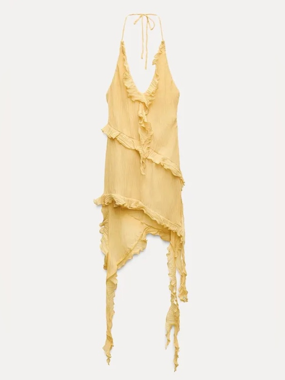ZARA Asymmetrical Yellow dress with pleats and ruffles S NWT - Picture 6 of 15